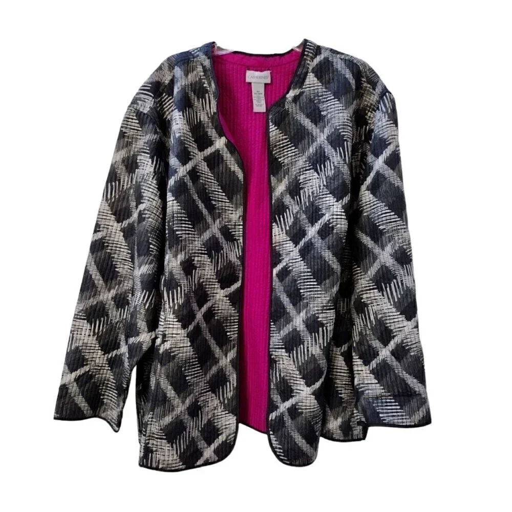 Catherines Jacket Women's 5X Black Reversible QUILTED Long Sleeve Open Front NWT